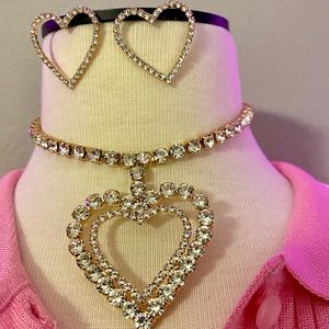 Crystal heart stud earrings. Matching hear choker available also.